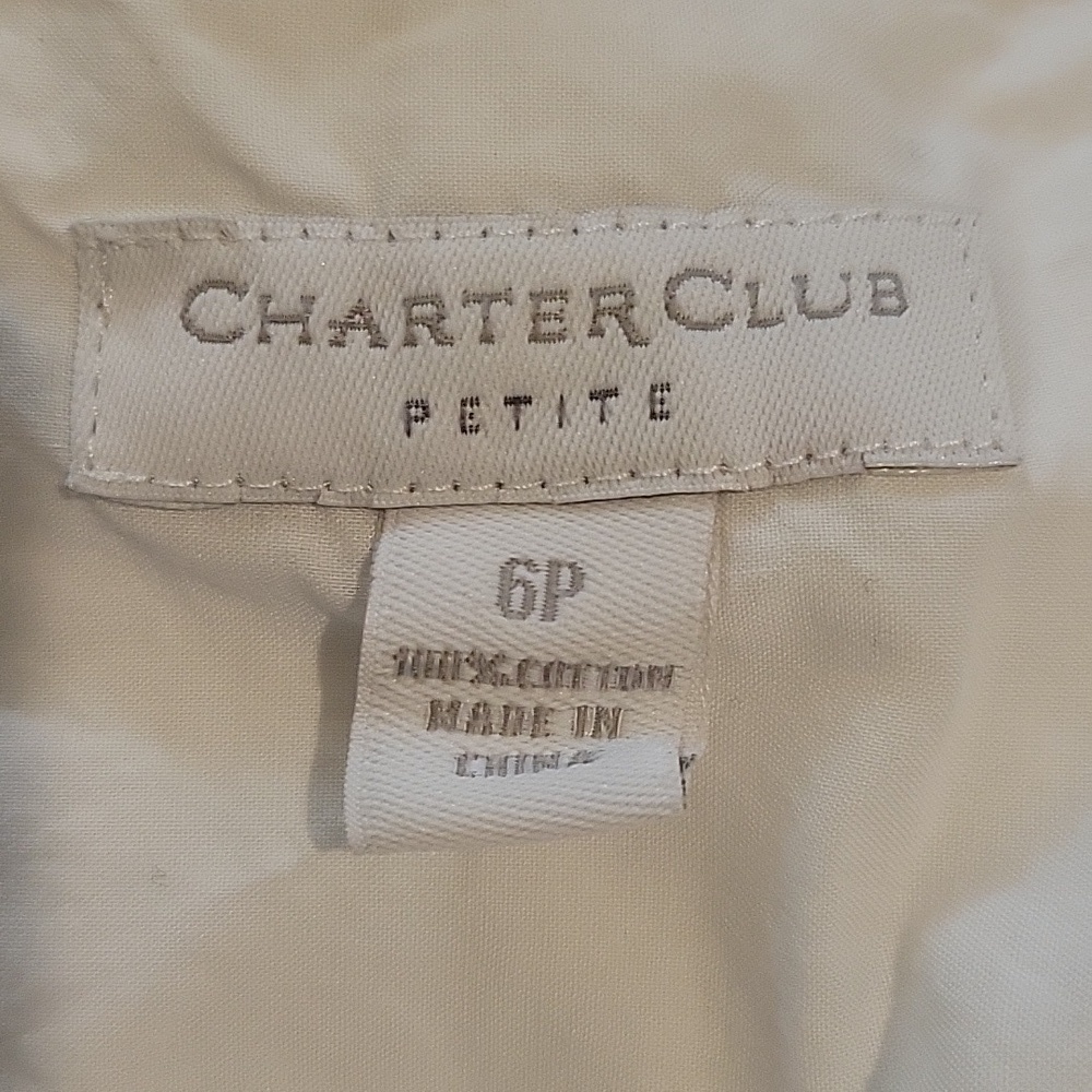 CHARTER CLUB 6 petite white ruffled button-down blouse with tie waist - Picture 3 of 4